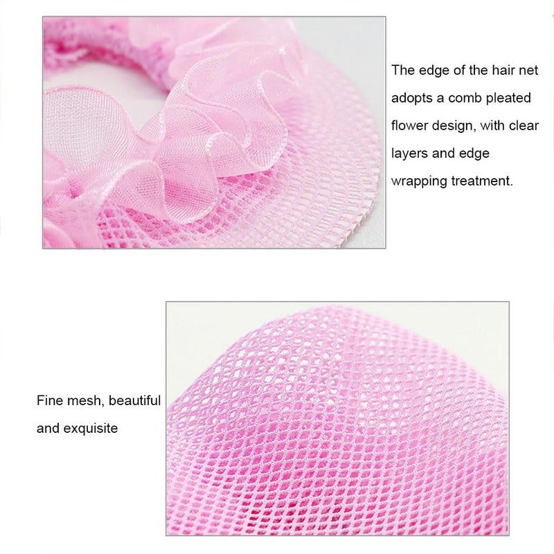 VANTOBEST 5PCS Colored Hair Nets Hair Snood Flower Edge Elastic Band Bun Cover Hair Snood Hairball Net with Colored Flowers for Ballet Dancer Skating Performance Dancers Hair Accessories - Image 3